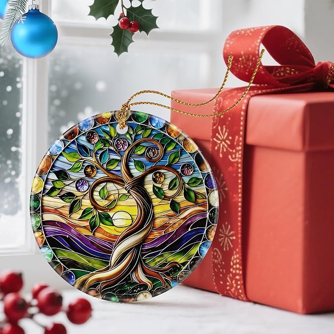 Christmas Ornaments, Dodosky 2.8in Ceramic Tree of Life Ornament, Xmas Decor, Christmas Tree Ornaments, Xmas Decorations for Tree, Holiday Ornament, Lavender Flower Gifts, Gifts for Women, Mom