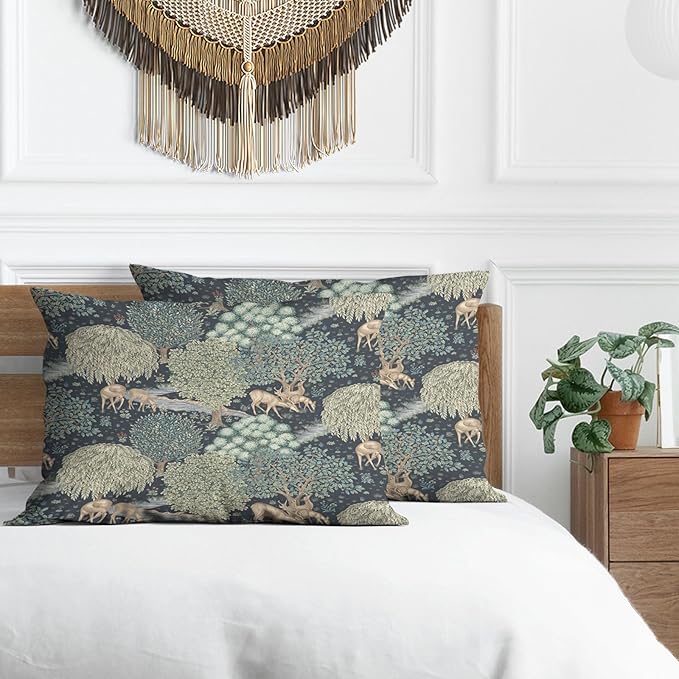 Forest Deer Pillow Protectors with Zipper Standard Size William Morris Pillow Covers Set of 2 Rustic Nature Botanical Pillow Cases Vintage Green Tree Animal Bed Pillow Covers 20"x36"