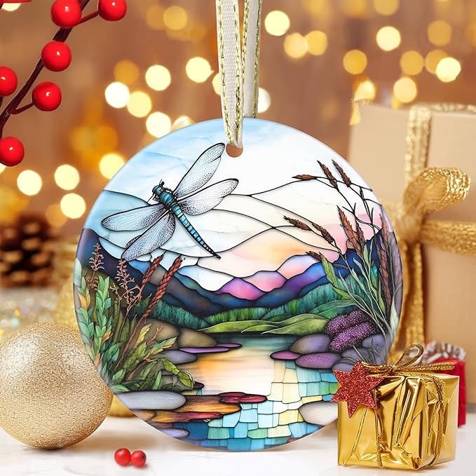 Touber Dragonfly Christmas Ornament, 3.5 Inch Ceramic, Sophisticated Style, Hanging Christmas Tree Decor, Gift Idea