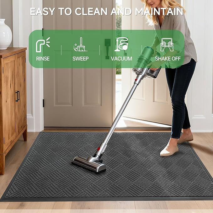 Front Door Mat, Heavy Duty Indoor Outdoor Doormat, 48" x 36" Low Profile Outdoor Mats for Home Entrance, Stain and Fade Resistant Welcome Mat Ideal for High Traffic Area, Diamond Grey