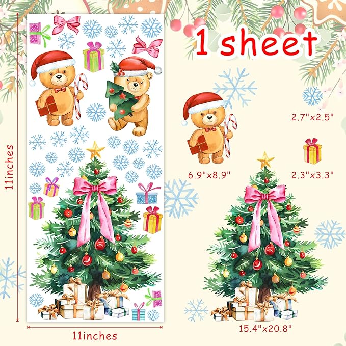 Large Christmas Tree Wall Decals Removable Watercolor Giant Pine Tree Wall Stickers Snowflake Wall Decals Peel and Stick Holiday Christmas Party Decorations