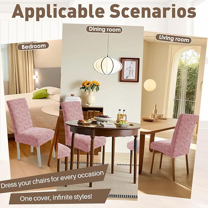 YEMYHOM Dining Chair Covers Set of 2, Stretch Dining Room Parsons Chair Slipcover, Removable Washable Furniture Protector for Home, Kitchen, Banquet (Pink)