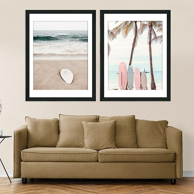 18x24 Frame Set of 2, Rustic Black Wood Style - Display 18 x 24 Poster without Mat or 16x20 Picture with Mat, Wall Mounting Horizontal and Vertical