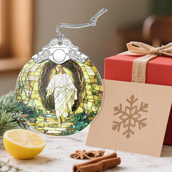 Religious Christmas Decorations - Stained Glass Jesus Ornament for Tree | Christian Ideas | Meaningful Xmas Presents for Believers | Faith-Based Party Favor