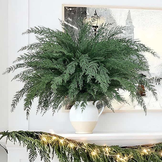 Christmas Cypress Stems for Vases Cedar - Real Touch Realistic Artificial Faux Greenery Pine Branches Fillers and Holiday Home Decor 18 inch Long 10 Pcs