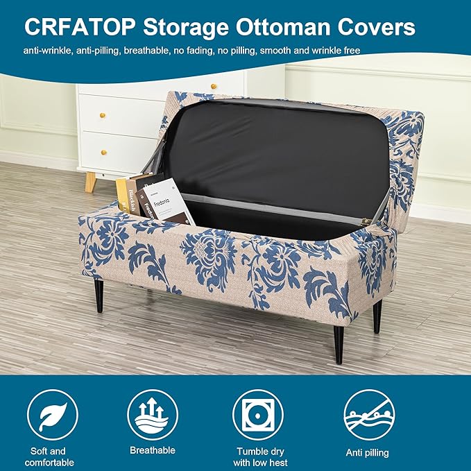 CRFATOP Printed Rectangle Ottoman Stool Cover Stretch Folding Storage Footstool Bench Slipcovers Upholstered Foot Chest Chair Covers Washable Entryway Furniture Protector with Elastic Bands,S,12