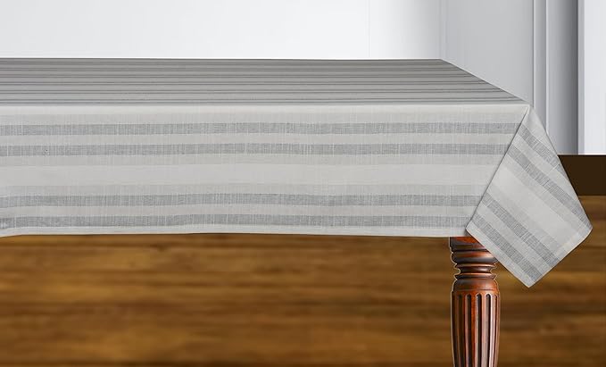 Urban Villa Tablecloth Curtis Stripes Table Cloth Tabletop Cover Kitchen Dining Tablecloth 100% Cotton Great Parties Wedding Holiday Rectangle 60X84 Inches 6-8 Seats Table Cloth - Ivory Stripes