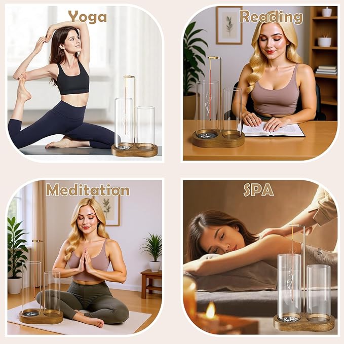2 in 1 Incense Holder for Sticks with Glass Ash Catcher, Anti-Ash Flying Upside Down Insence Stick Burner, Modern Vertical Inscents-Sticks Holder for Yoga Spa Meditation Home Decor