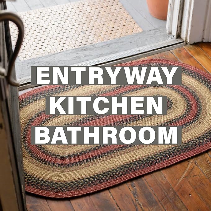 Homespice Highland Multicolor Braided Rug 2' x 3' Oval - Country Style Jute Kitchen Rug for Primitive Décor
