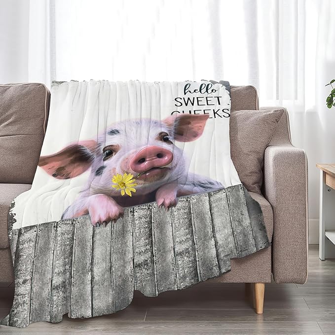 Tijuboni Funny Pig Throw Blanket Pig Gifts for Girls Boys Women Men Kids Adults Soft Flannel Fleece Blanket for Couch Sofa Bed Home Decor 40"x50"