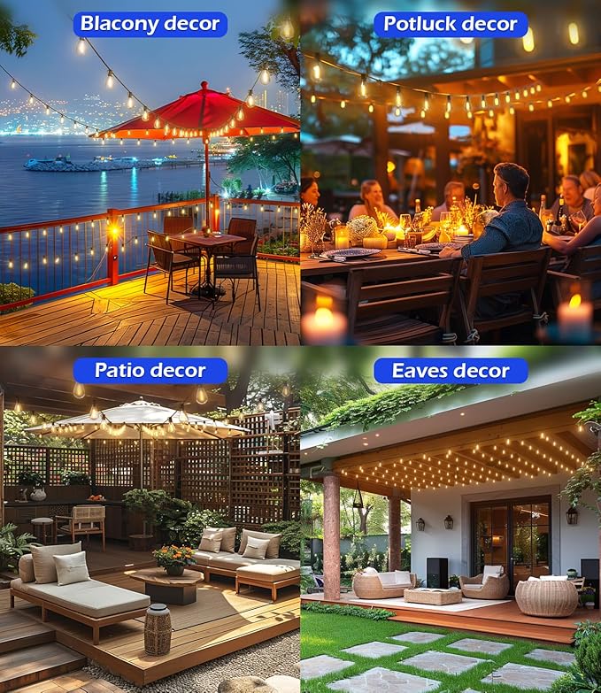 luckystyle 30FT LED Outdoor String Lights with 8+1 Edison Shatterproof Waterproof Bulbs, 2700K Commercial Grade Patio Lights, Heavy Duty Outside Hanging Outdoor Lights for Garden Porch Deck Decor