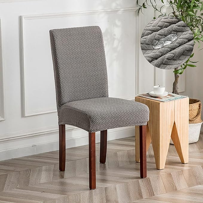 Genina Waterproof Chair Covers for Dining Room Kitchen Chair Covers Parson Dining Chair Slipcover (Gray, 2 PCS)