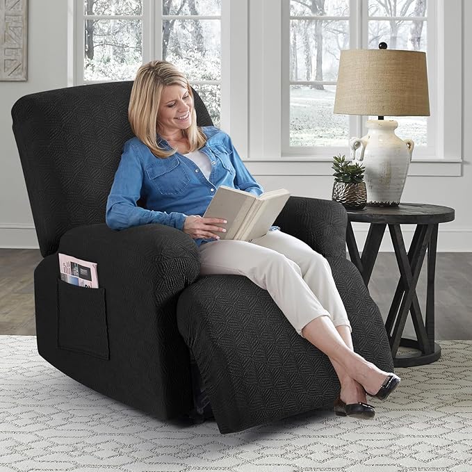 Timeles Recliner Covers Extra Wide Recliner Chair Covers Reclining Couch Covers Sofa Slipcovers Stretch Soft Washable (Single-Seater Oversized, Black)