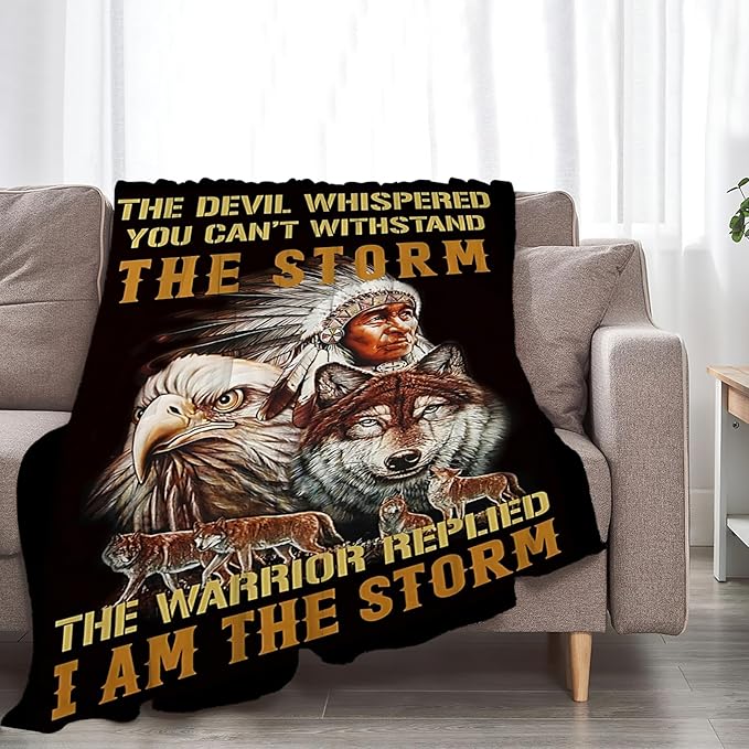 Tijuboni Native American Throw Blanket Indian Wolf Eagle Gifts for Women Men Girls Boys Kids Adults Soft Flannel Fleece Blanket for Couch Sofa Bed Home Decor 60"x80"