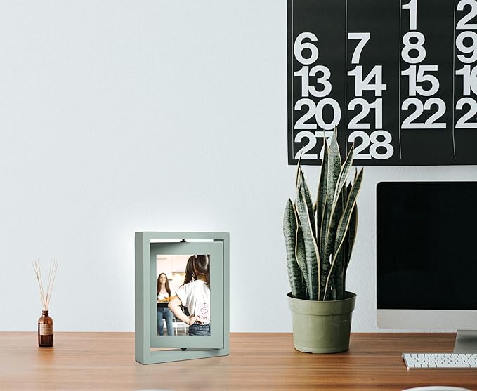 4x6 Double-Sided Rotating Floating Picture Frames (2 Pack, Teal Blue), Solid Pine Wood with Real Glass for Horizontal Vertical Standing Display Desk Tabletop Photo Frames