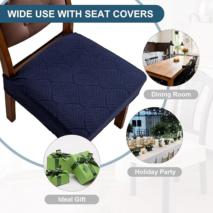 Removable and Washable Seat Covers for Dining Room Chairs Set of 6 - Waterproof Stretch Chair Seat Slipcovers, No Back Covers