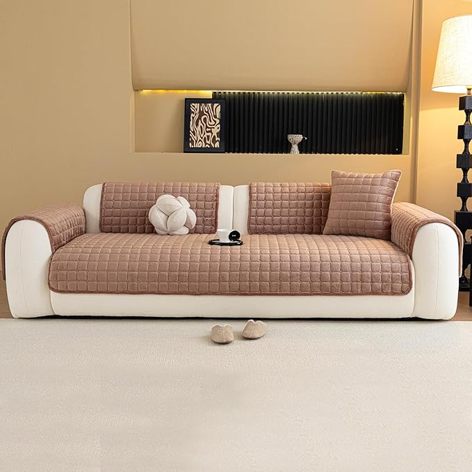Velvet Couch Cover, Plush Sectional Sofa Cover Washable, Anti Slip Sofa Slipcover for Armrest & Backrest, Furniture Protector Covers for Pets & Kids(1PC, Black, 35.4"×35.4", Single Seater)