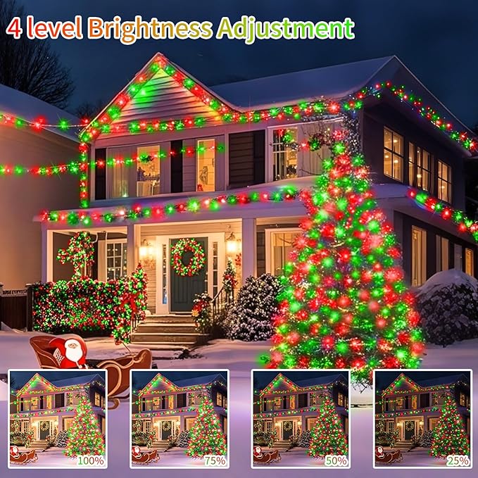 394 FT 1000 LED Christmas Lights Outdoor String Lights 8 Modes & Timer Twinkle Fairy Lights Plug in Waterproof LED String Lights for Xmas Yard Tree Patio Wedding Holiday Party Decorations (Red Green)