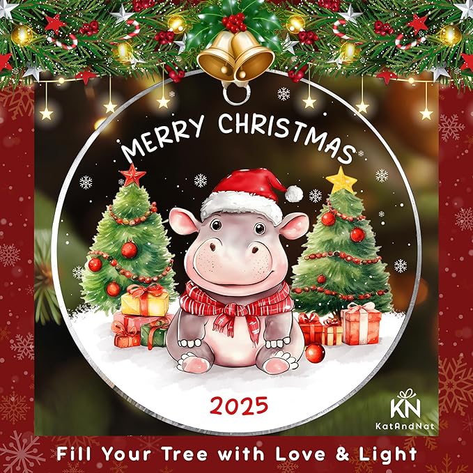 Hippo Ornament - Hippo Christmas Ornaments, Hippopotamus Ornaments for Christmas Tree - Cute Hippopotamus Gifts for Women, Lovers - Acrylic Ornament 2025