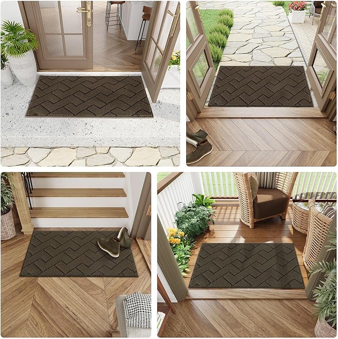 hicorfe Front Door Mat Outside Entrance,20"x31.5" Absorbent Muddy Dirt Resist Welcome Door Mats Outdoor Indoor,Stain and Fade Resistant,Non Slip Backing Entry Mat Doormat for Entryway(Latte)