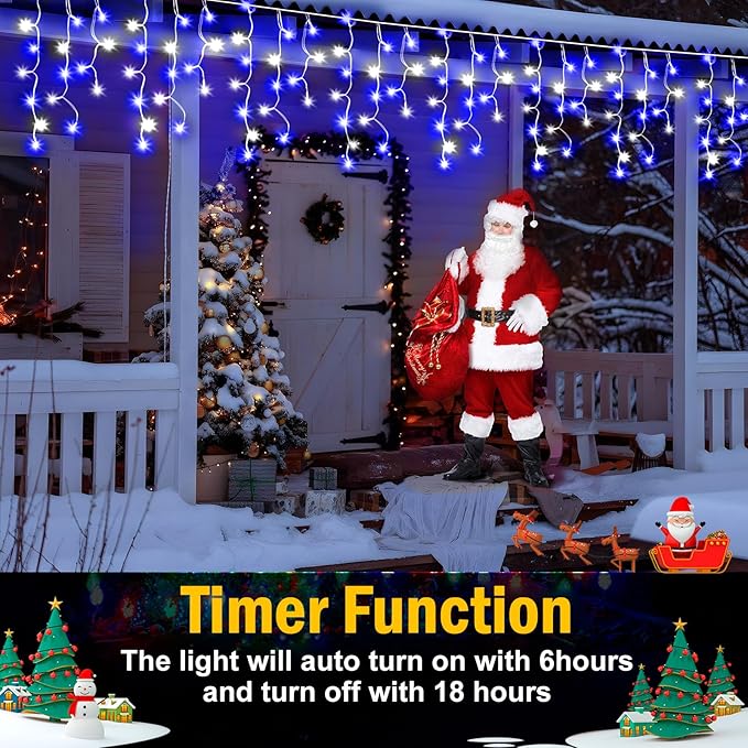 Heceltt Christmas Lights Outdoor, 49FT 480 LED Ice Lights for Outside, 90 Drops Ice String Lights with 8 Modes, Waterproof Timer & Memory for Yard, Garden, Eaves, Patio, Party (Blue and Cool White)