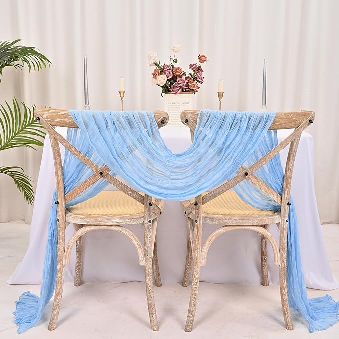 25 Pack Light Blue Cheesecloth Table Runner 17 x 108 Inch Fall Thanksgiving Boho Rustic Farmhouse Gauze Cheese Cloth Runner for Wedding Party Baby Shower Home Decor Holiday Decorations