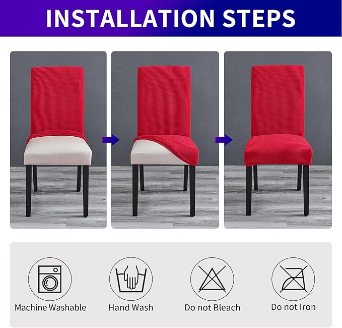Howhic Stretch Chair Covers for Dining Room Set of 2, Removable Washable Dining Room Chair Covers, Dining Chair Slipcovers Seat Protector, Great for Home Decor and Banquet (Ruby, 4 Pack)
