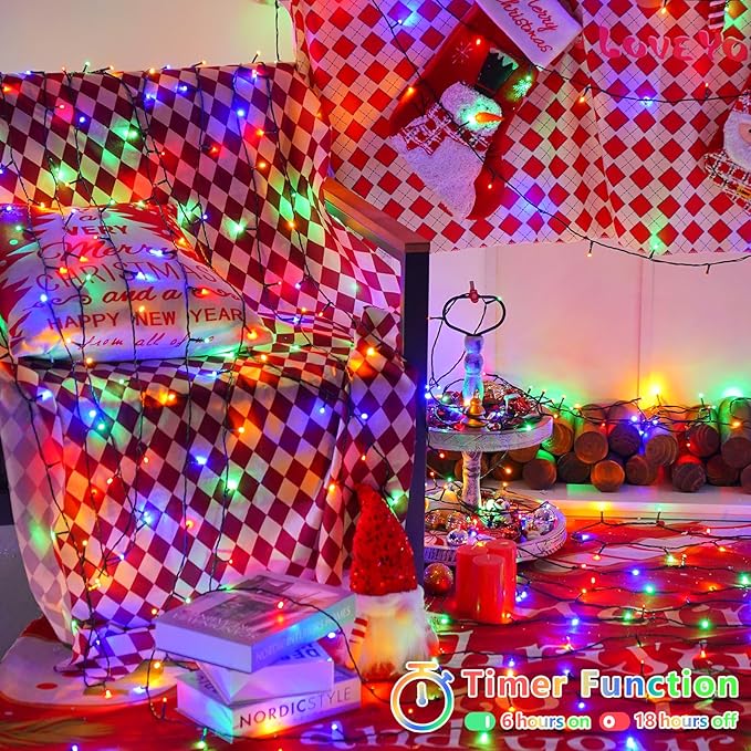 YEGUO Christmas Lights, 165ft 500 LED String Light Multicolor, Green Wire Twinkle Lights for Tree Plug in Indoor Outdoor
