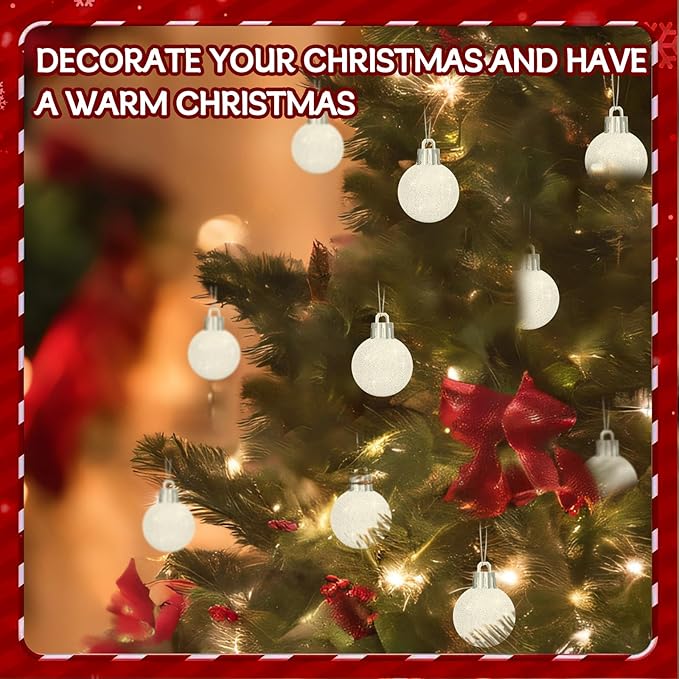 24Pcs 2.4Inch Christmas Balls Christmas Tree Decoration Ornaments Shatterproof Glitter Christmas Hanging Balls for Christmas Tree Party Wedding Indoor Outdoor Decoration(White, 2.4inch-24pcs)