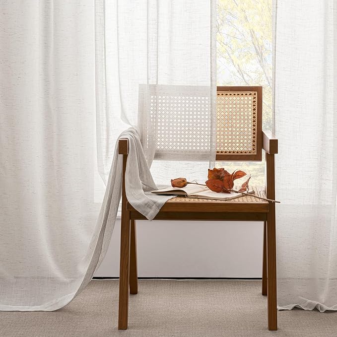Natural Cream Linen Sheer Curtains 54 Inch Length 2 Panel Set Back Tab Rod Pocket Semi Sheer Light Filtering Airy Short Kitchen Window Drapes for Boho Rustic Farmhouse Home Decor 37x54