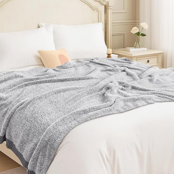 Amélie Home Knit Throw Blanket for Couch, Super Soft Cozy Fuzzy Plush Throws for Sofa, 50" x 60", Heather Grey