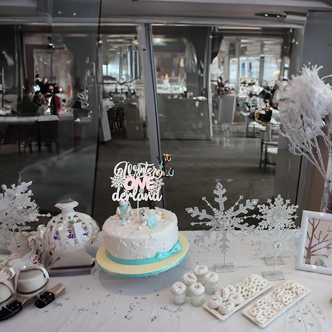 Gyufise 1 Pack Winter Wonderland Decorations Silver Pink Winter Onederland Cake Topper Winter Onederland Party Decorations for Birthday Winter Onederland 1st Birthday Party Supplies