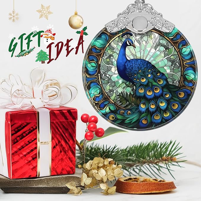 Peacock Stained Glass Orament - Christmas Ornament - Christmas Decorations for Tree - Holiday Present ldeas - Gift Exchange