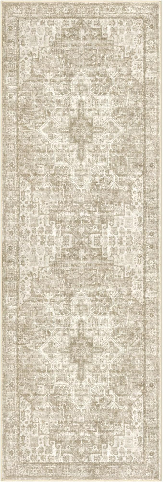 2x5 Runner Rug for Hallways, Light Beige Grey Brown Non-Slip Printed Washable Kitchen Runners, Vintage Boho Rugs with Non-Shedding, Soft Medallion Floor Carpet for Laundry Bedroom Entryway
