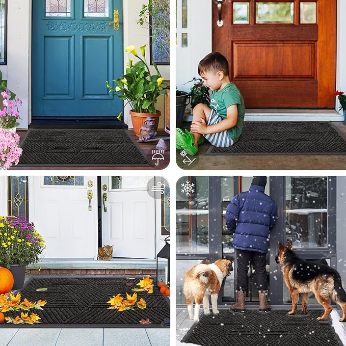 Smiry Front Door Mat Outside Entrance, Heavy Duty Sturdy Natural Rubber Doormat, Trap Dirt and Moisture, Easy Clean Low Profile Welcome Floor Mats for Indoor Outdoor Entry, 35X23 Inch, Charcoal