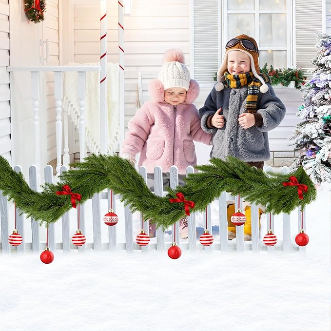 2Pcs 6Ft Norfolk Pine Garlands Realistic,Real Touch Winter Xmas Garland with 144Tips,Christmas Decorations Indoor Outdoor,Artificial Holiday Decor Faux Greenery for Mantle,Fireplace, Table