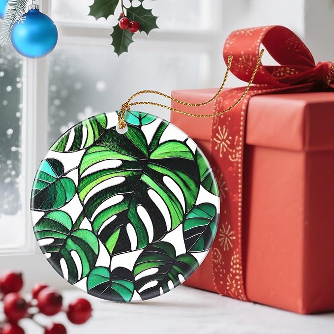 Christmas Ornaments, Dodosky 2.8in Ceramic Monstera Plant Ornament, Xmas Decor, Christmas Tree Ornaments, Xmas Decorations for Tree, Holiday Ornament, Gifts for Plant Lovers, Gifts for Women, Men
