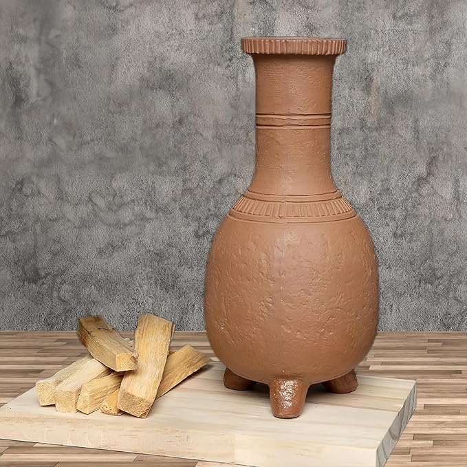 Mini Chiminea Ceramic Incense Burner, 7.5 x 4 inches, Handcrafted Clay Holder for Palo Santo and Sticks (Red Pottery-A)