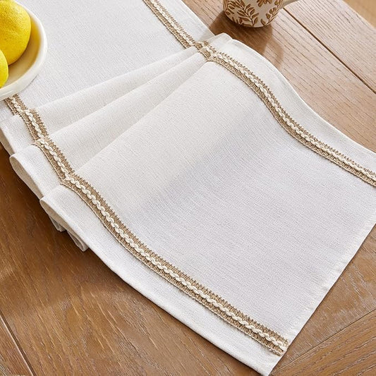 Wracra Jute Farmhouse Table Runner, Macrame Rustic Dining Table Runners 90 Inches Long for Everyday Use, 14x90 Inches, Jute