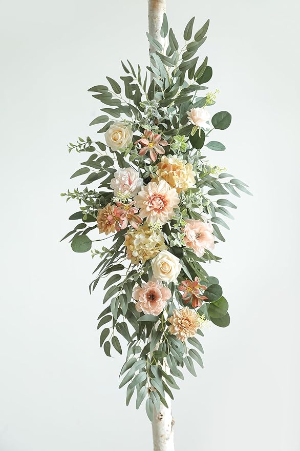 Nude Color Artificial Flowers Set - Fake Roses, Peonies, Dahlia, Silk Flowers with Stems for DIY Wedding Bouquets,Floral Arrangement,Table Centerpieces,Baby Shower, Home Decor