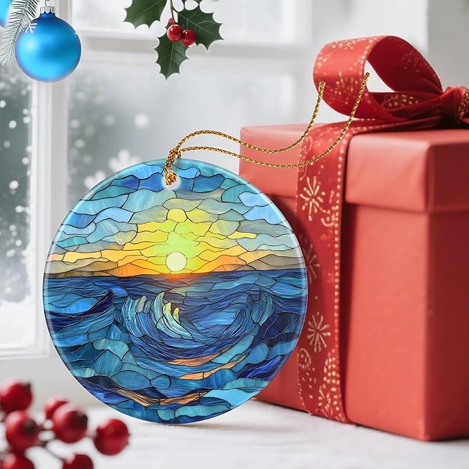 Christmas Ornaments, Dodosky 2.8in Ceramic Sunrise Ornament, Xmas Decor, Christmas Tree Ornaments, Xmas Decorations for Tree, Holiday Ornament, Gift Ideas, Sunrise Lover Gift, Gifts for Family, Friend
