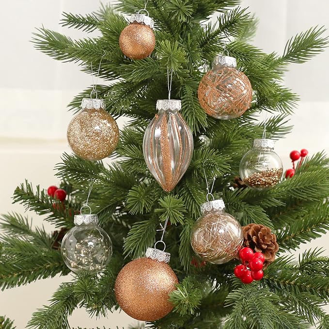 Christmas Ornaments Set, 32Pcs Clear Plastic Shatterproof Christmas Ball Hanging Ornaments for Xmas Tree Decorations, for Indoor Home Thanksgiving Party Holiday Decor - Champagne.