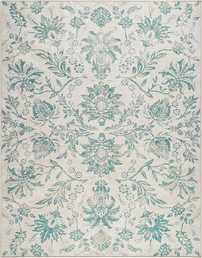 jinchan Torino Floral 8x10 Area Rugs Vintage-Inspired Design Accent Living Room Rug Machine Washable Ultra-Thin Low-Pile Non-Slip Traditional Carpet for Bedroom Dining Room Home Office