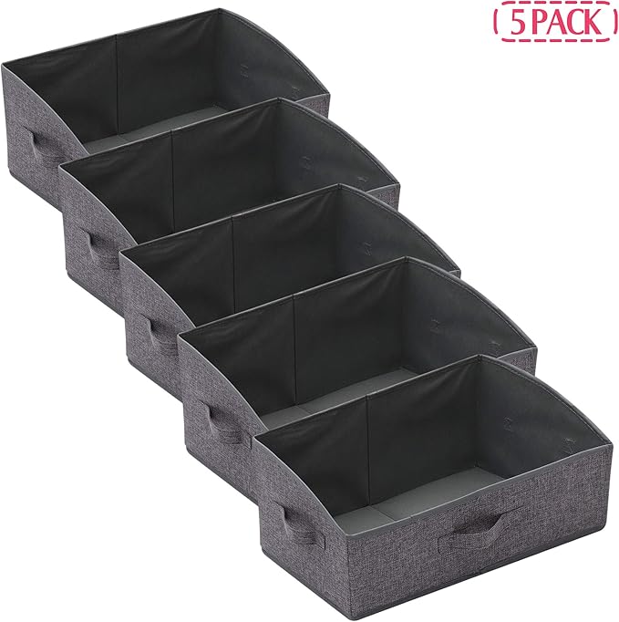 5 Pack Trapezoid Large Foldable Closet Storage Bins with Handle, Fabric Storage Organizer Cube Cloth Containers Linen Box Shelf Baskets for Clothes Clothing Shelves Wardrobe