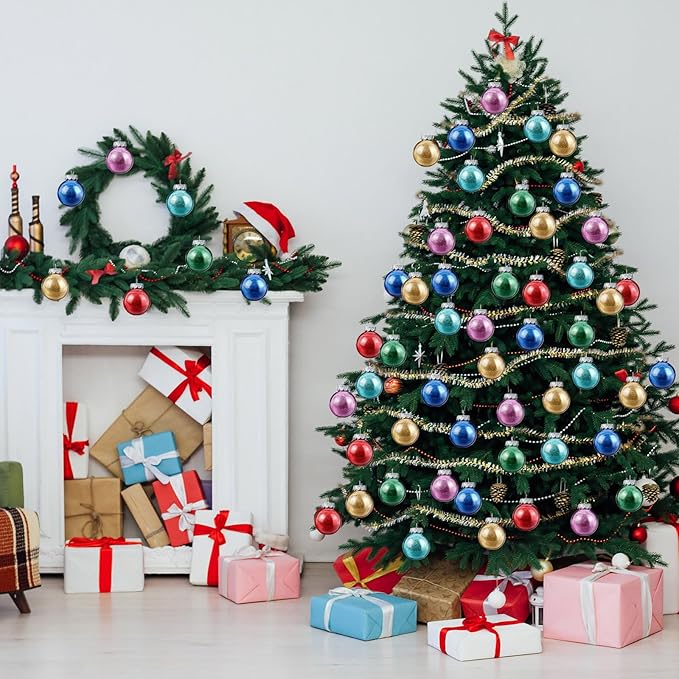 Soaoo 24 Pcs Christmas Ball Ornament 2.36 Inch Shatterproof Glitter Ball for Christmas Tree Decoration Small Hanging Xmas Tree Ornament for Xmas Holiday Wedding Party(Multi-Color)