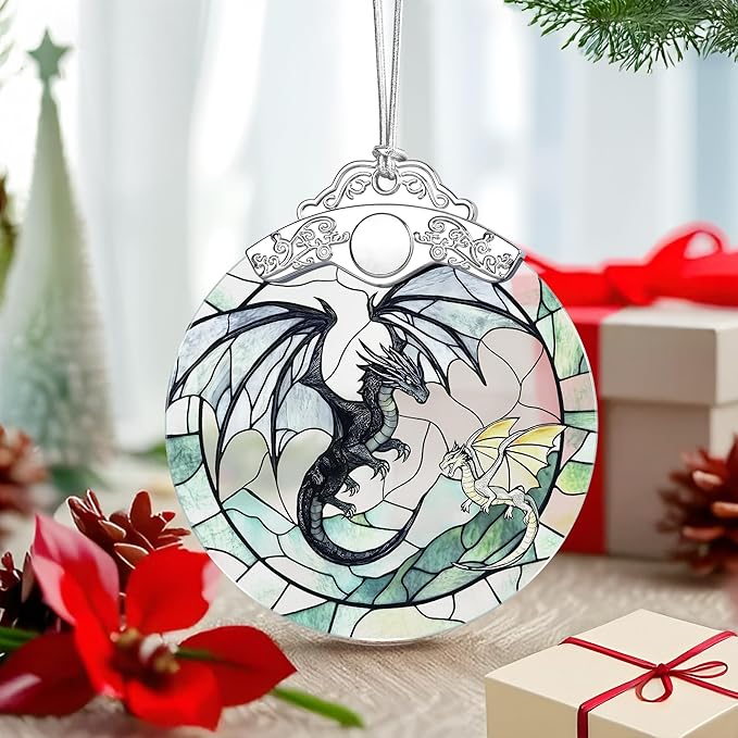 Dragon Ornament – Christmas Decoration & Christmas Ornament; Stained Glass Holiday Decoration (Holiday Present, Bauble Present, Gift Idea, Gift Exchange) | Heirloom Keepsakes