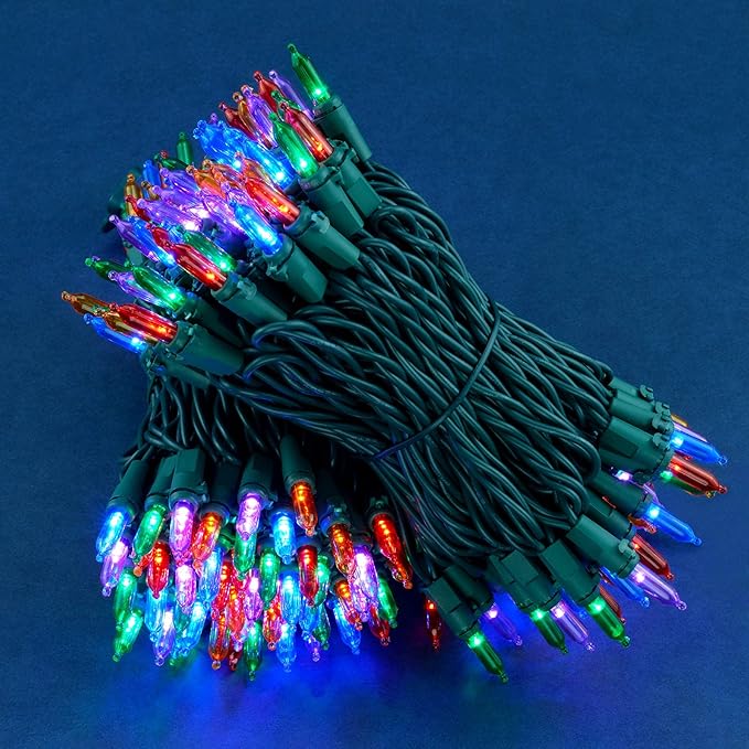 Multicolor LED Christmas Lights 200 Count, Pack of 2 Sets 25 ft 100 LED Green Wire Mini String Lights Set (Multicolor)