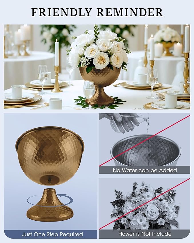 8.25'' Wide 7.3''High Decorative Bowl Vase Set of 2,Distressed Gold Metal Compote Bowl for Tables,Urn Vases for Vintage Wedding Centerpieces,Elegant Compote Vases,Pedistal Vase for Any Event
