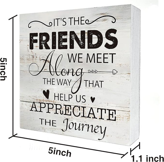 Kinship Wooden Box Sign Desk Decor Rustic Wood Block Plaque Box Sign for Home Living Room Shelf Table Decoration (5 X 5 Inch) (FRIENDS)