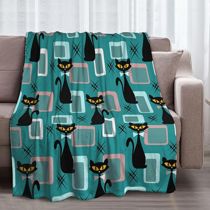 Cat Medieval Throw Blanket Soft Plush Fleece Blankets Warm Cozy Lightweight Fuzzy Blanket for Bed Sofa Couch Home Decor 80"X60"